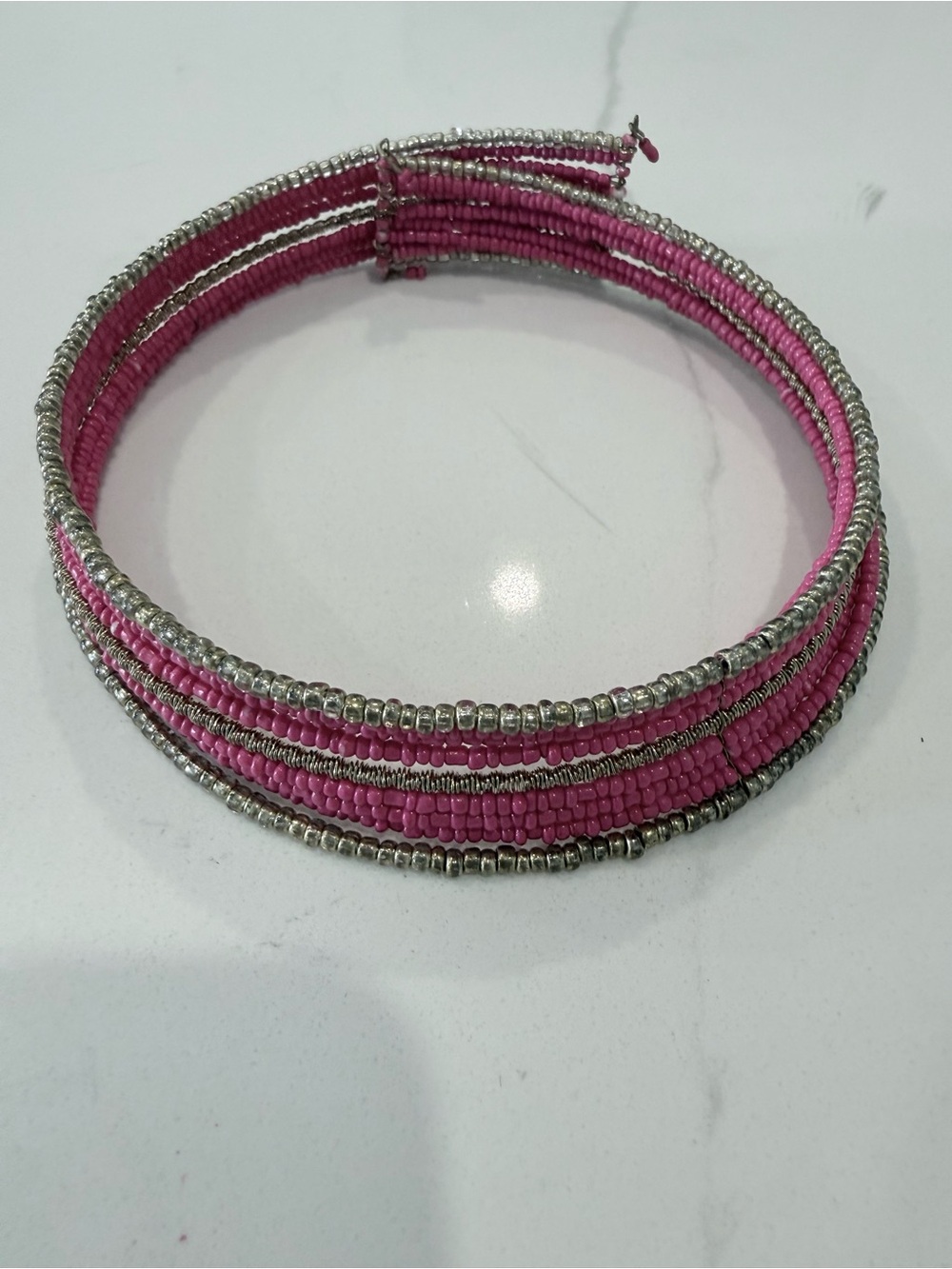 Pink Beaded Wrap necklace with gold accents